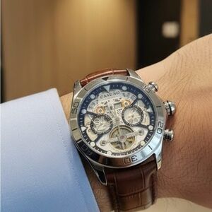 Silver and Brown Men's Chronograph Watch